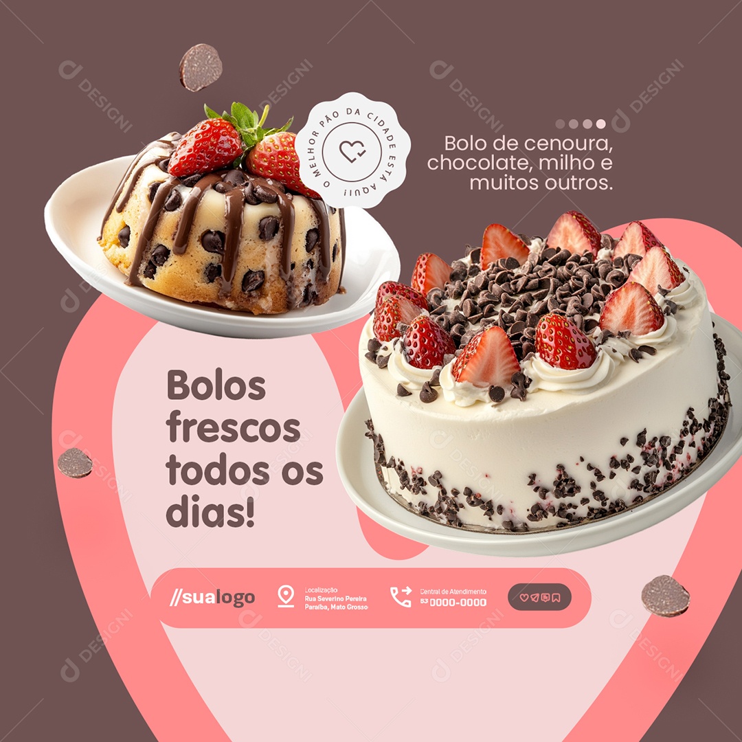 Padaria Bolos Frescos Todos os Dias Social Media PSD Editável