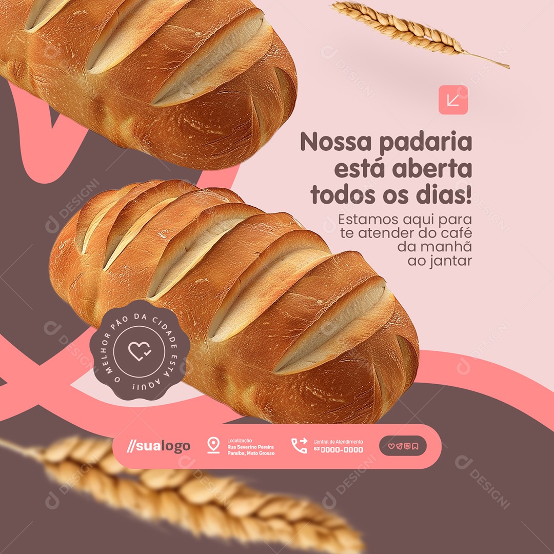 Padaria Nossa Padaria Está Aberta Todos os Dias Social Media PSD Editável