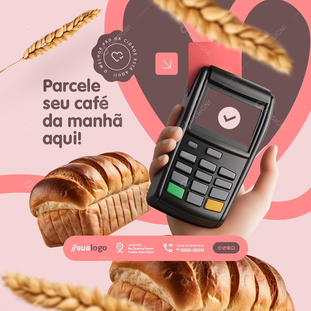 Padaria Parcele seu Café da Manhã Aqui Social Media PSD Editável