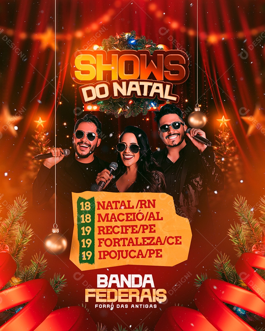 Flyer Shows Do Natal Banda Federais Social Media PSD Editável