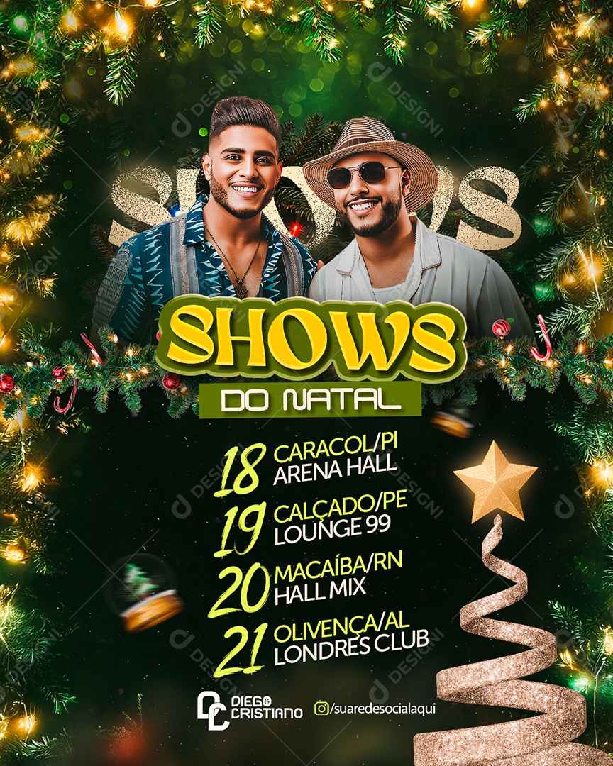 Flyer Shows de Natal Diego e Cristiano Social Media PSD Editável