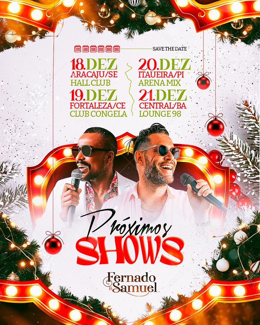 Flyer Próximos Shows de Natal Fernado e Samuel Social Media PSD Editável