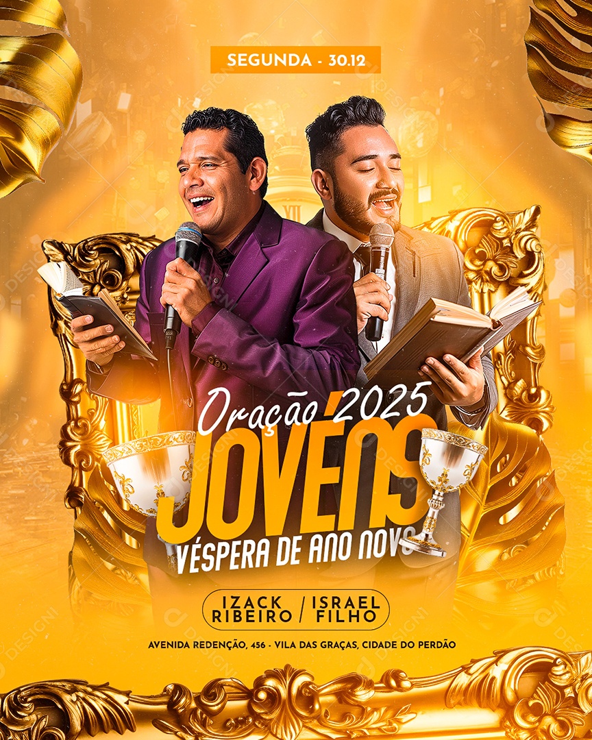 Flyer Gospel Oração 2025 Jovéns Véspera de Ano Novo Social Media PSD Editável