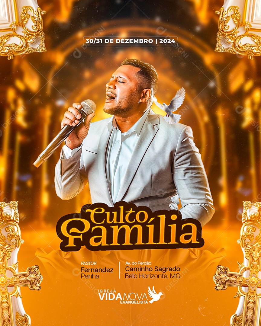 Flyer Gospel Culto Família Social Media PSD Editável