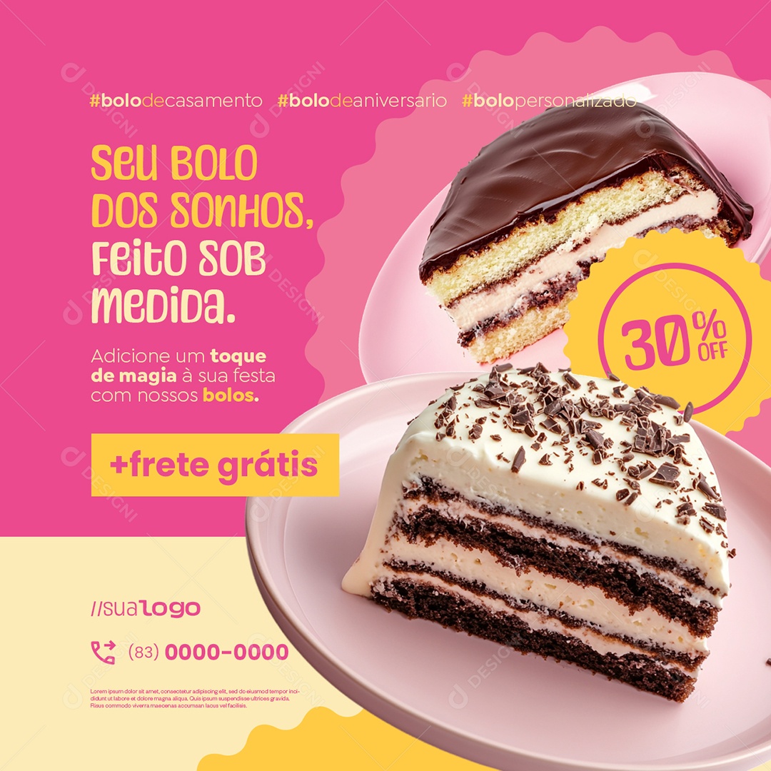 Boleira Seu Bolo dos Sonhos Feito Sob Medida Social Media PSD Editável