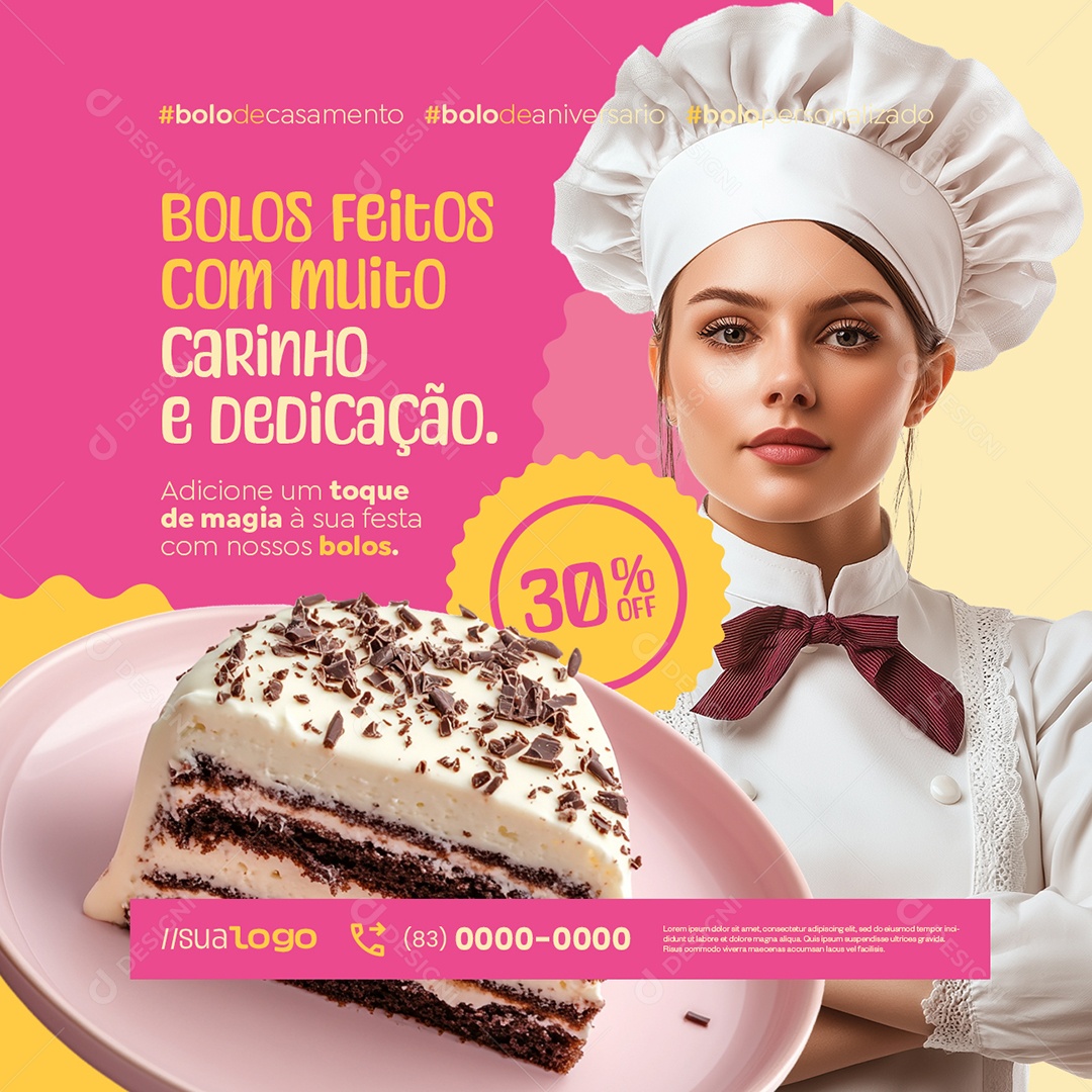 Boleira Bolos Feito com Muito Carinho e Dedicação Social Media PSD Editável