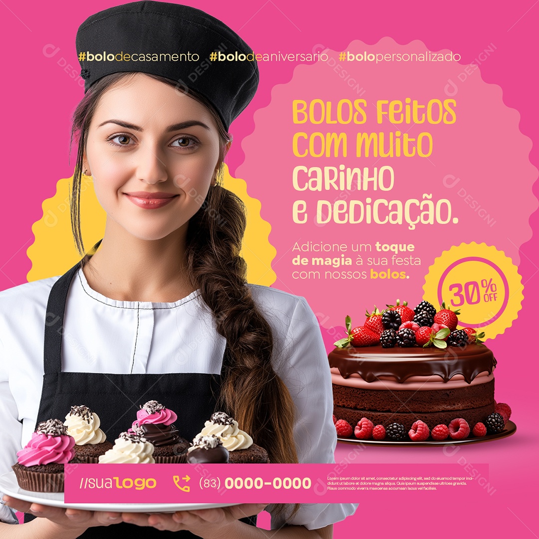 Boleira Bolos Feitos com Muito Carinho e Dedicação Social Media PSD Editável