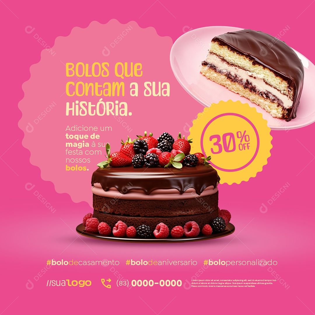 Boleira Bolos Que Contam a Sua História 30% Off Social Media PSD Editável