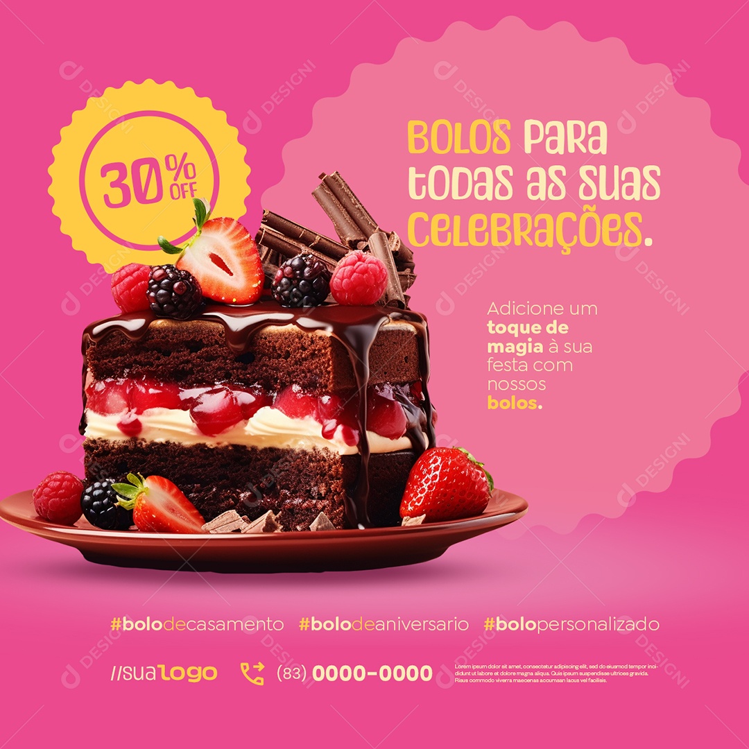 Boleira Bolos para Todas as Suas Celebrações Social Media PSD Editável