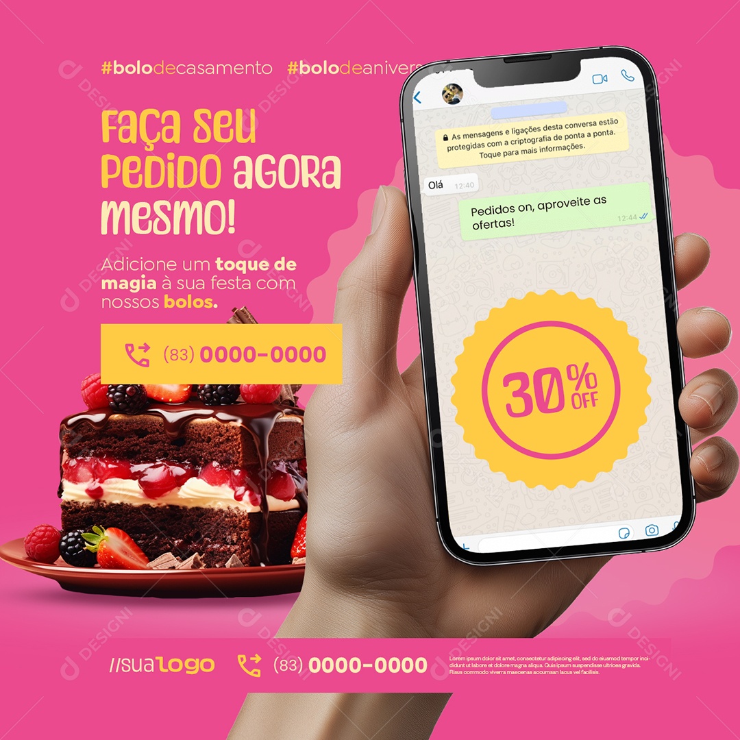 Boleira Faça seu Pedido Agora Mesmo Social Media PSD Editável