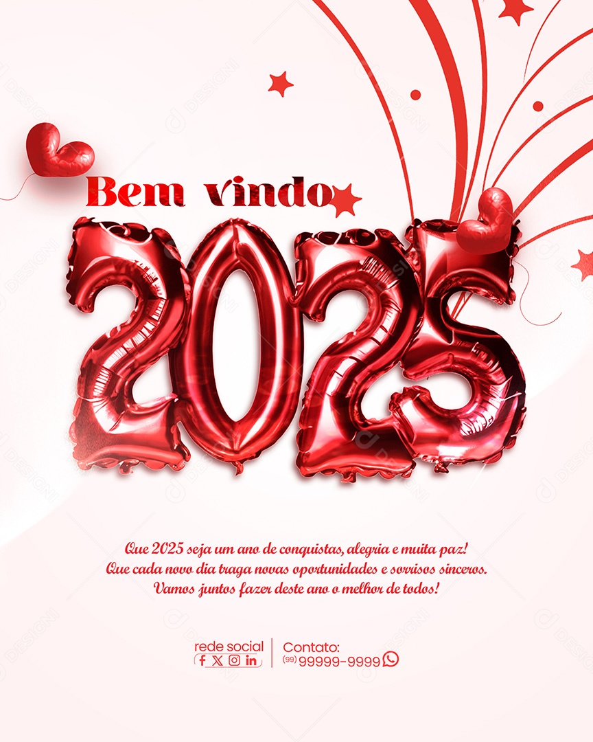 Bem Vindo 2025 Feliz Ano Novo Social Media PSD Editável