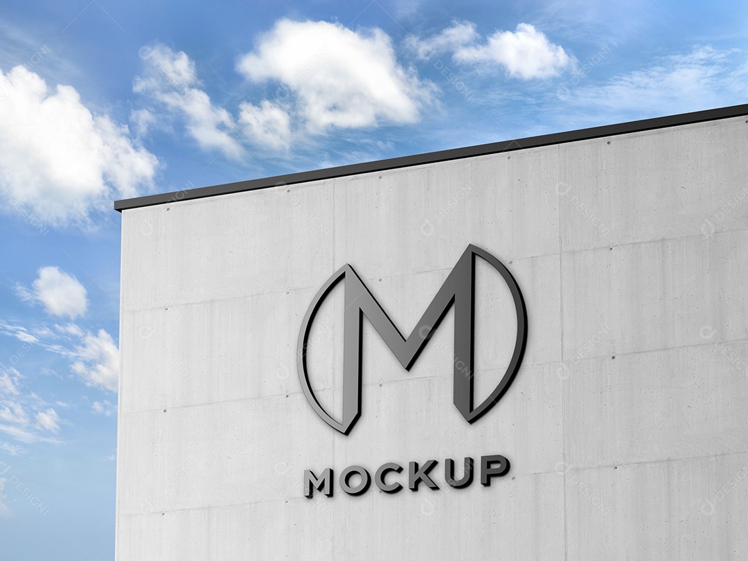 Logo na Fachada do Prédio Mockup Construção Edificio Marca Divulgação Propaganda Empresa Publicidade PSD