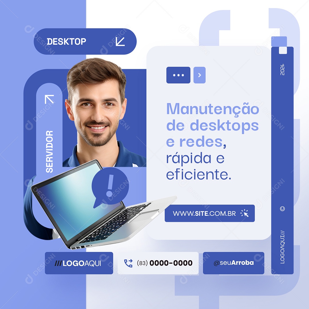 Técnico de TI Manutenção de Desltops e Redes Social Media PSD Editável