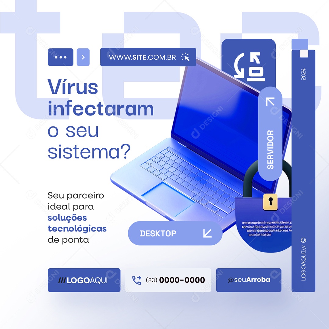 Técnico de TI Vírus Infectaram o Seu Sistema Social Media PSD Editável