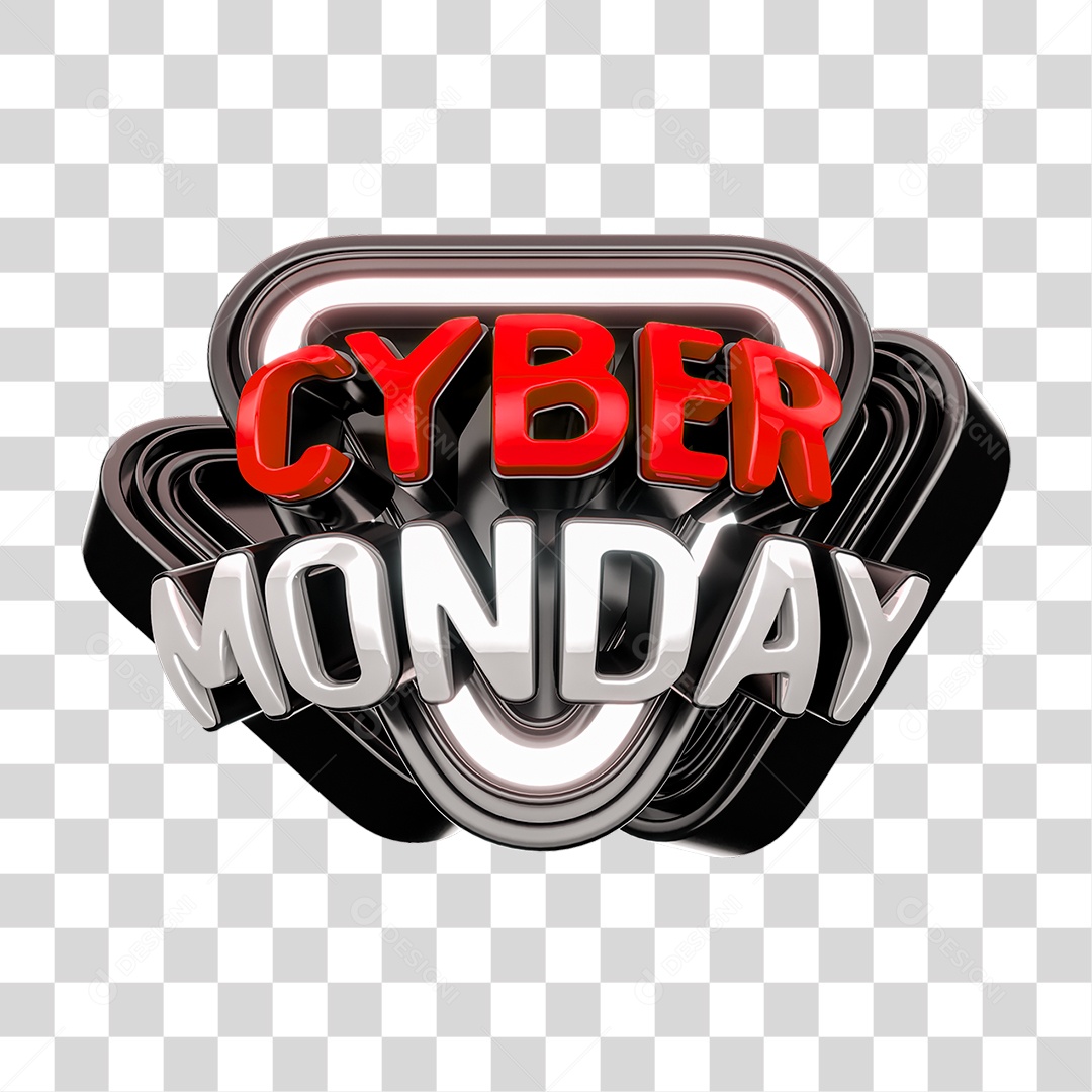Cyber Monday Selo 3D Vermelho e Branco para Composição PNG Transparente