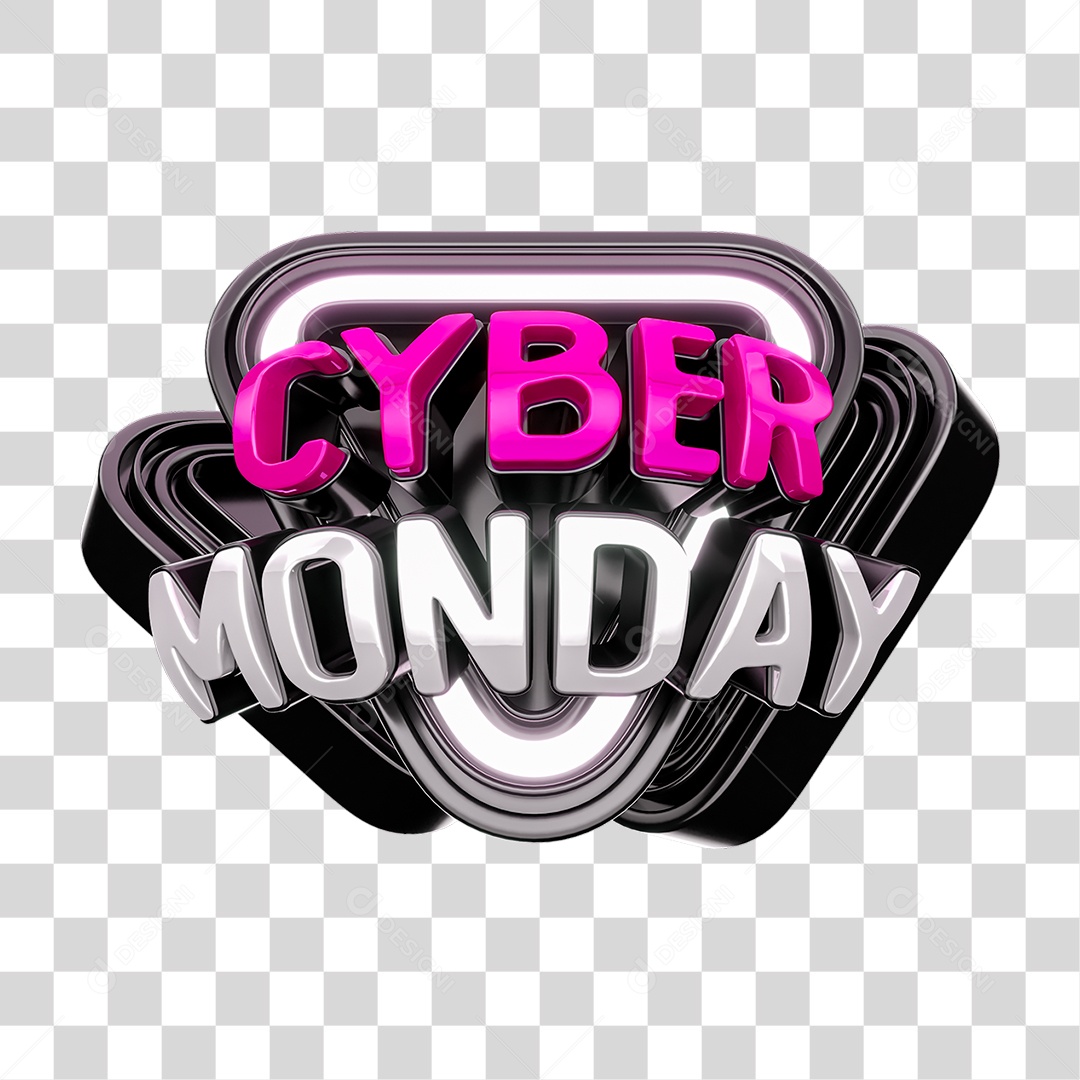 Cyber Monday Selo 3D Rosa e Branco para Composição PNG Transparente