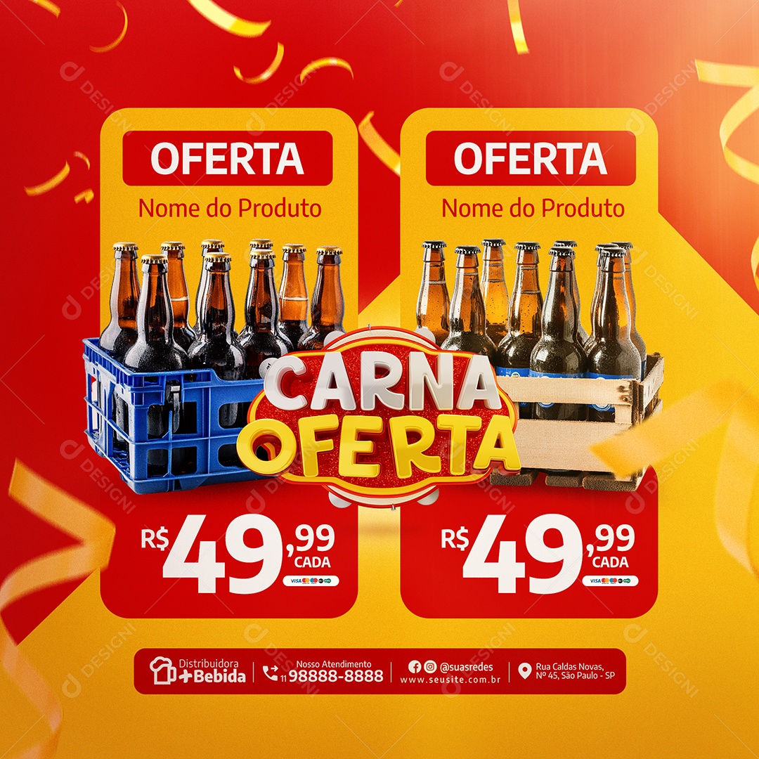 Distribuidora de Bebidas Carna Oferta Cervejas Social Media PSD Editável