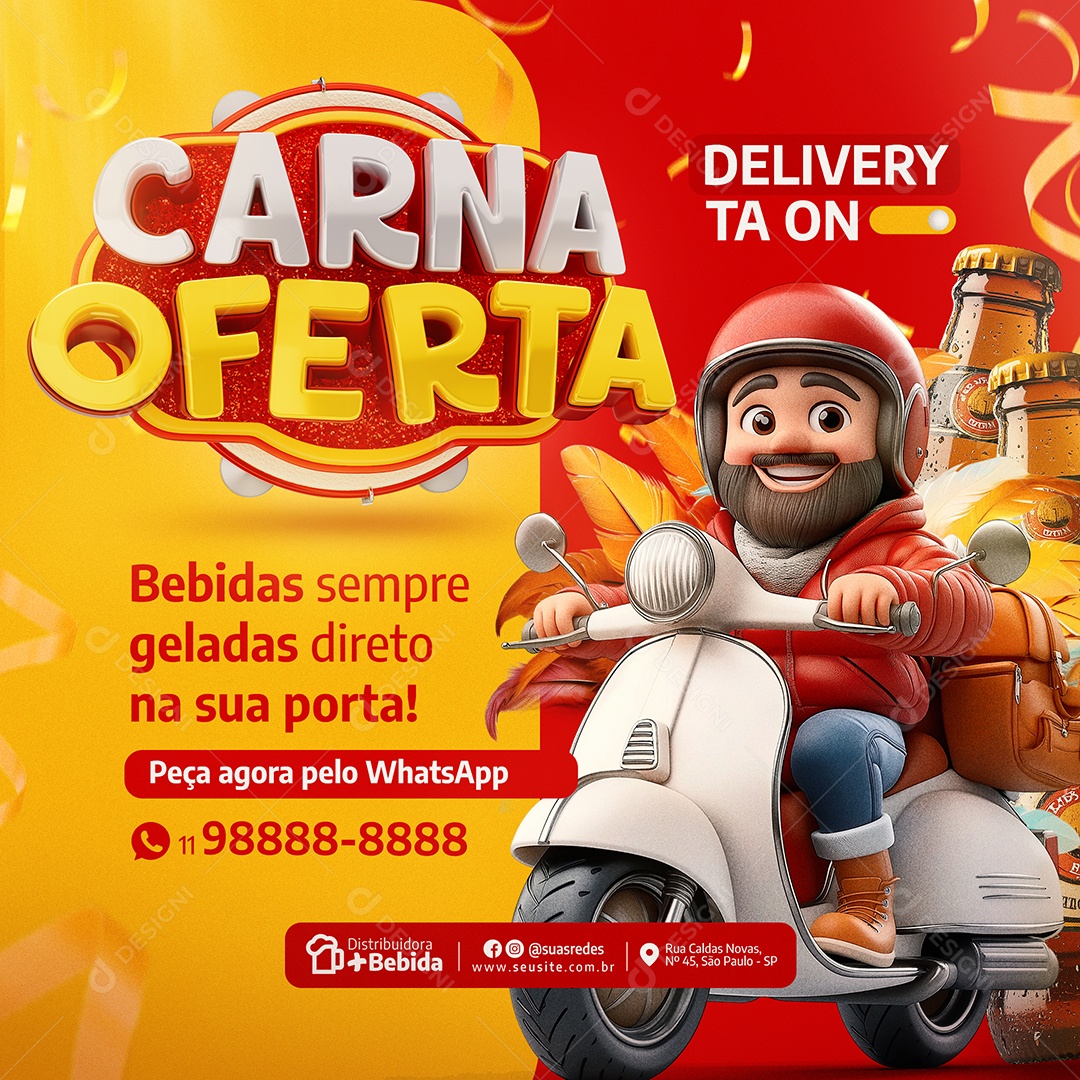 Distribuidora de Bebidas Carna Oferta Delivery Ta On Social Media PSD Editável