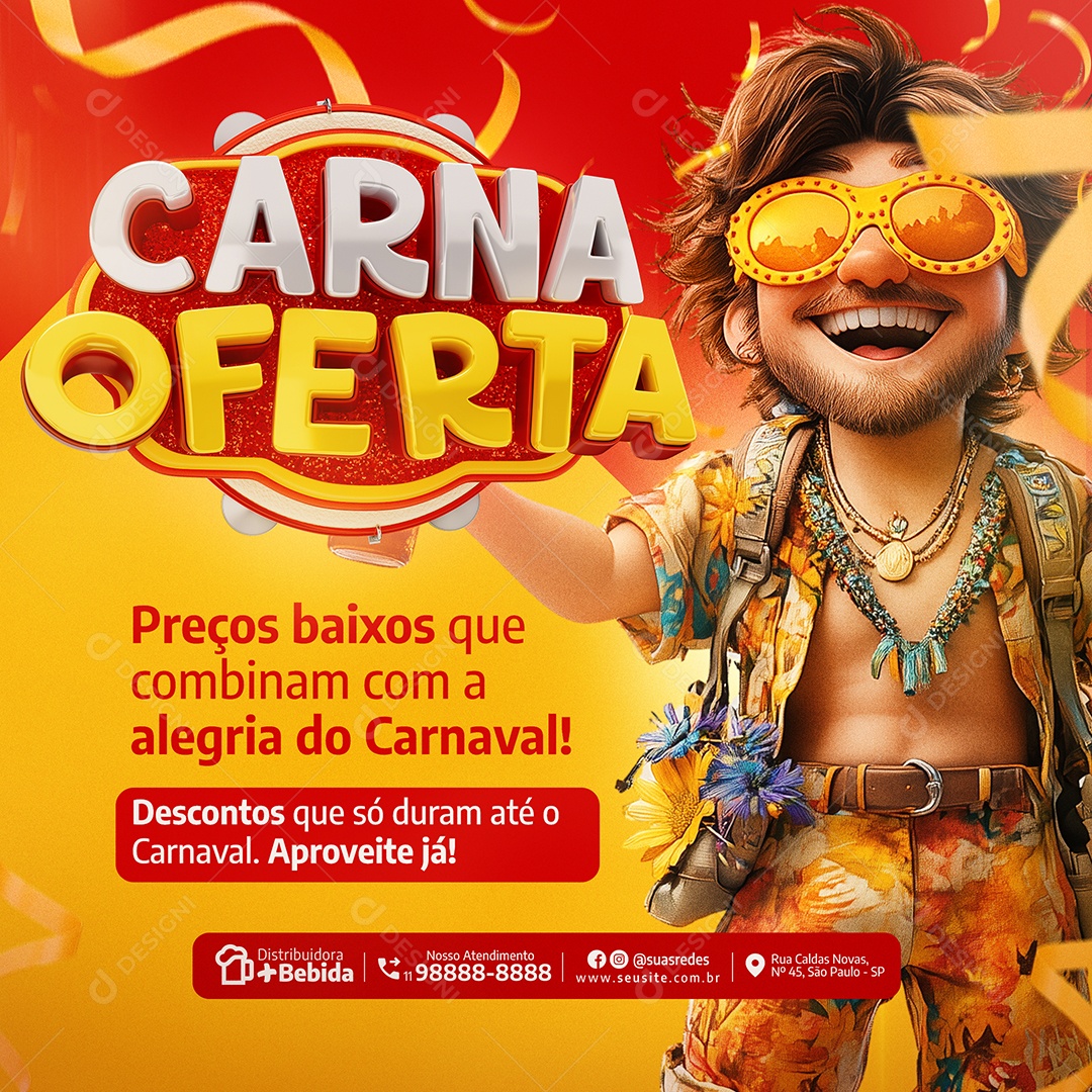 Distribuidora de Bebidas Carna Oferta Preços Baixos Social Media PSD Editável