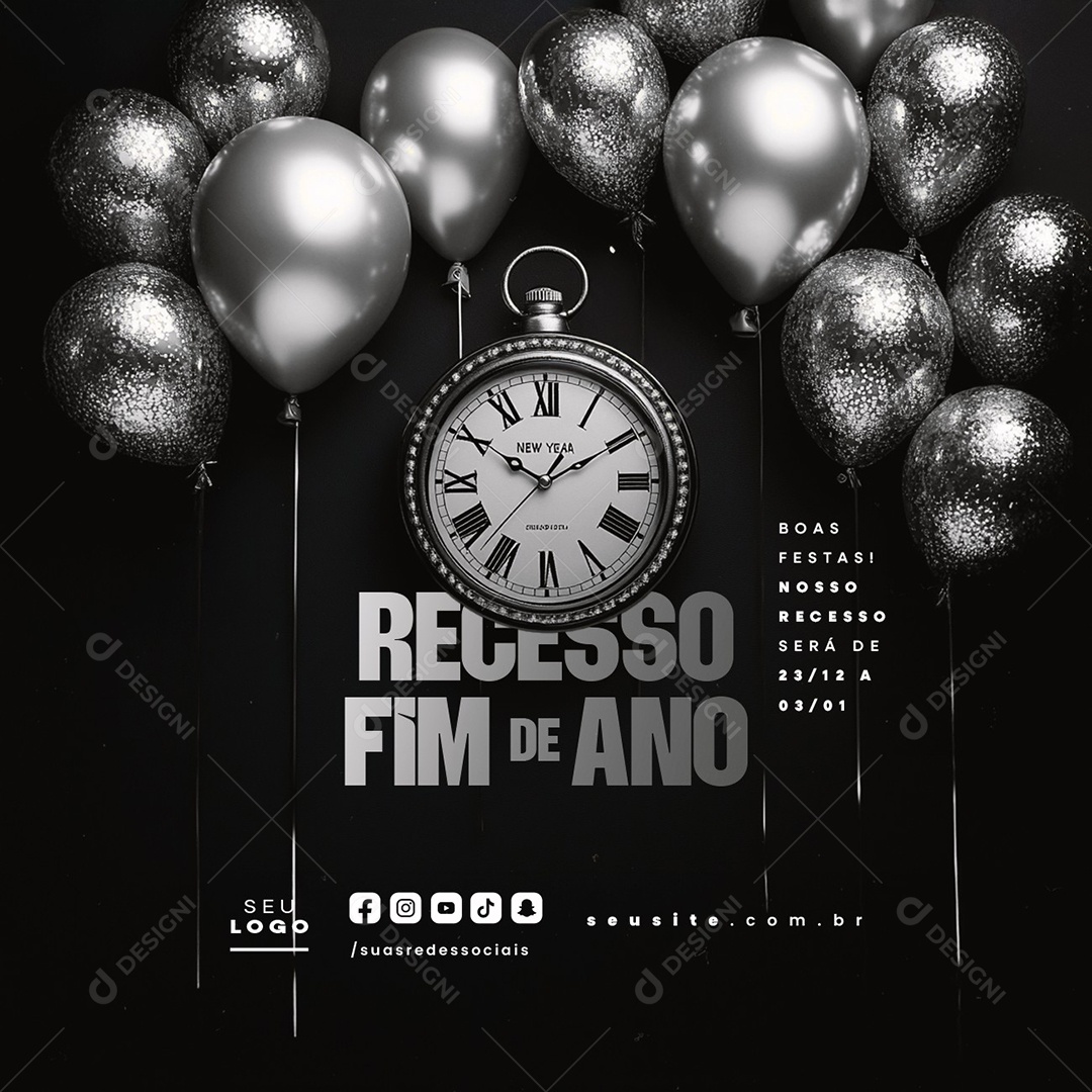 Recesso Fim de Ano Boas Festas Social Media PSD Editável