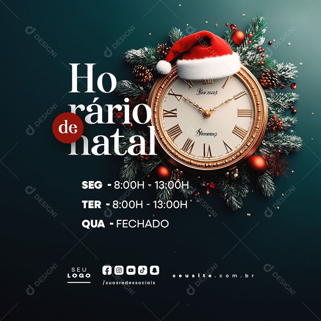 Social Media Horário de Natal Aberto Fechado PSD Editável