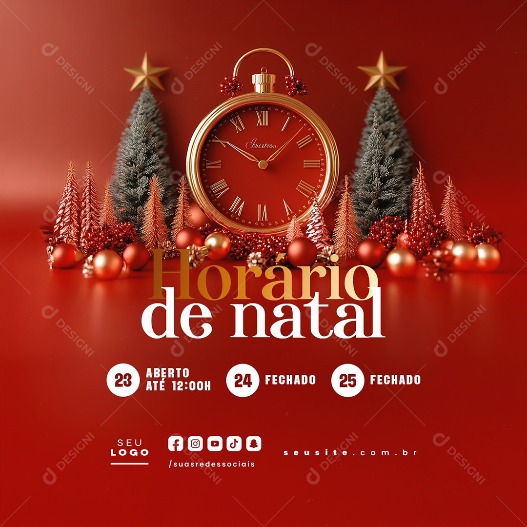 Horário de Natal Aberto Fechado Social Media PSD Editável
