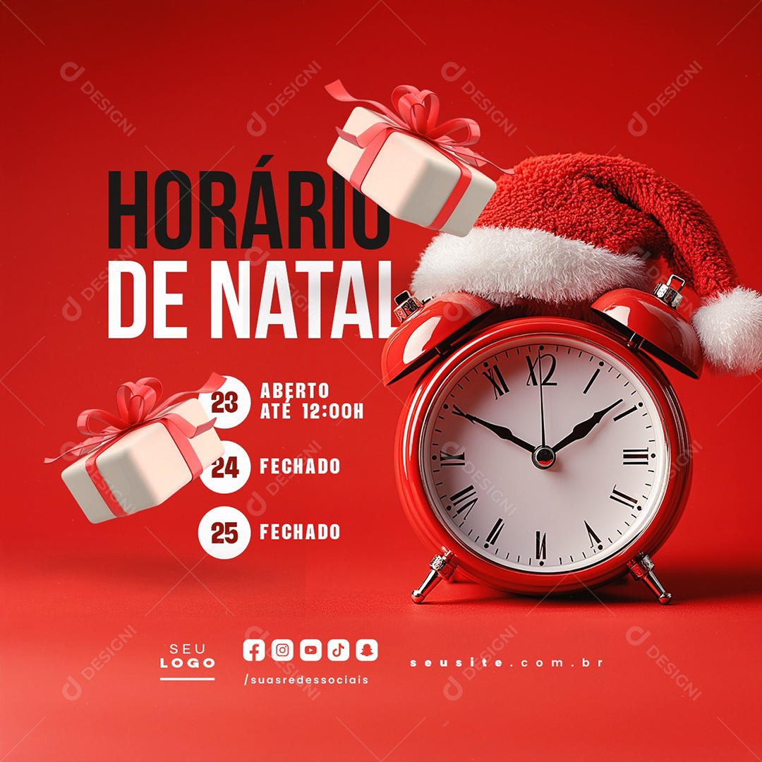Social Media Horário de Natal Aberto Fechado PSD Editável