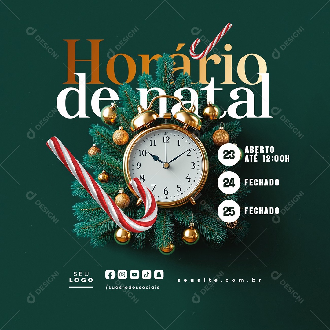 Horário de Natal Aberto Fechado Social Media PSD Editável