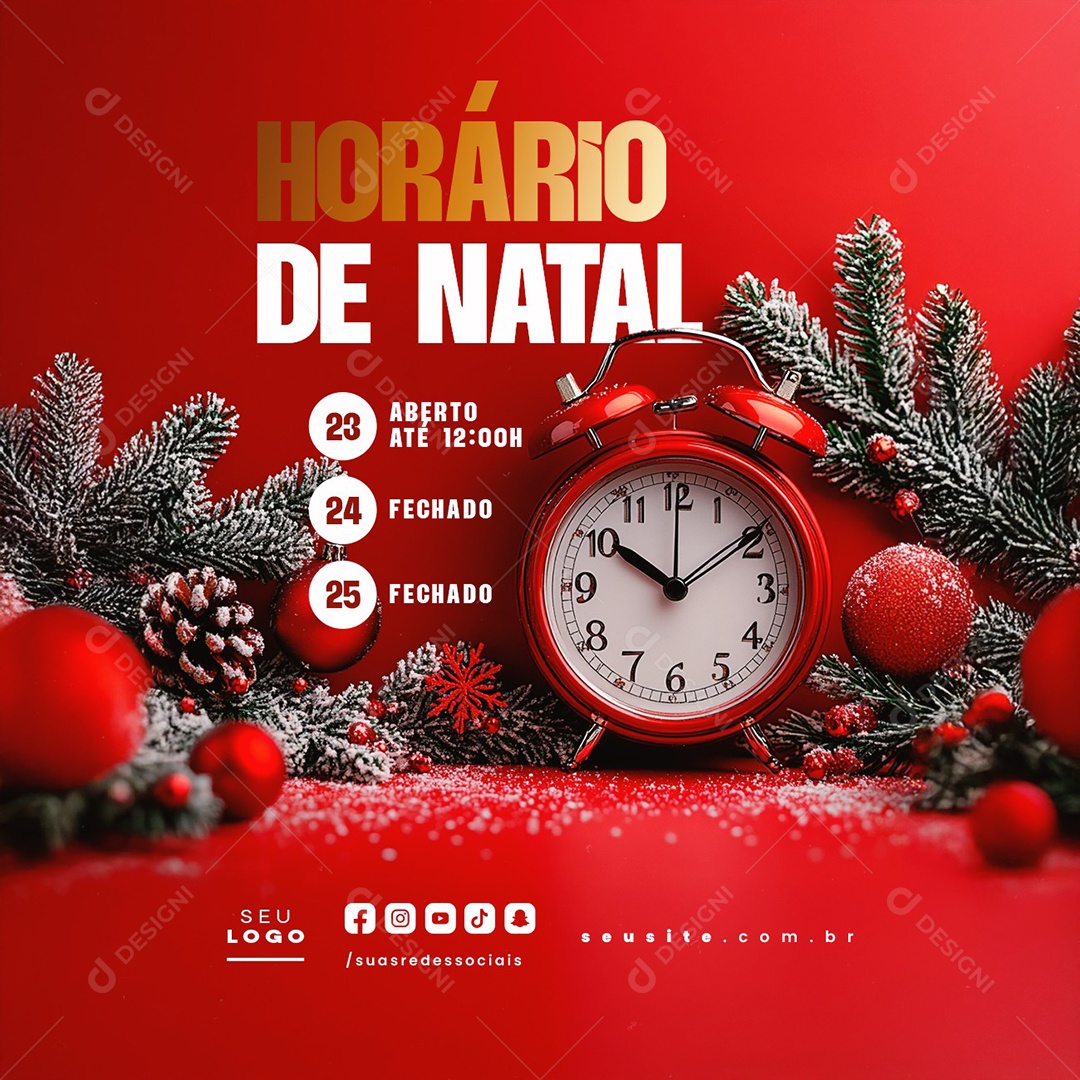 Horário de Natal Aberto Fechado Social Media PSD Editável