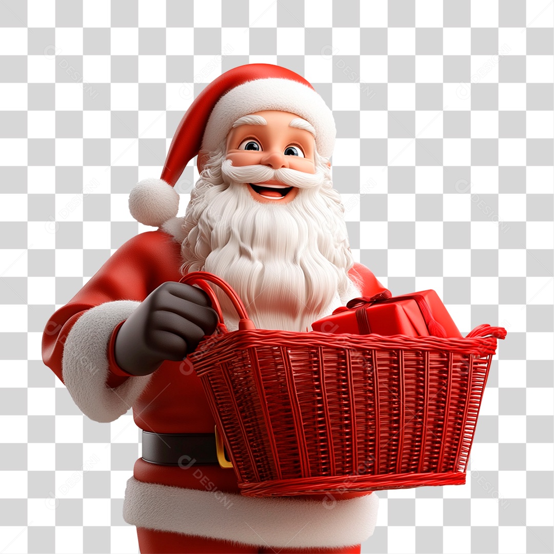 Papai Noel com Cesta de Compras PNG Transparente