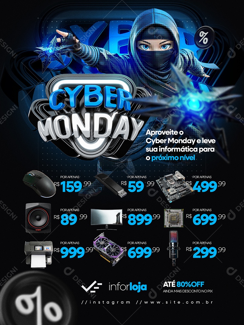 Cyber Monday Loja de Eletrônicos Encarte Social Media PSD Editável