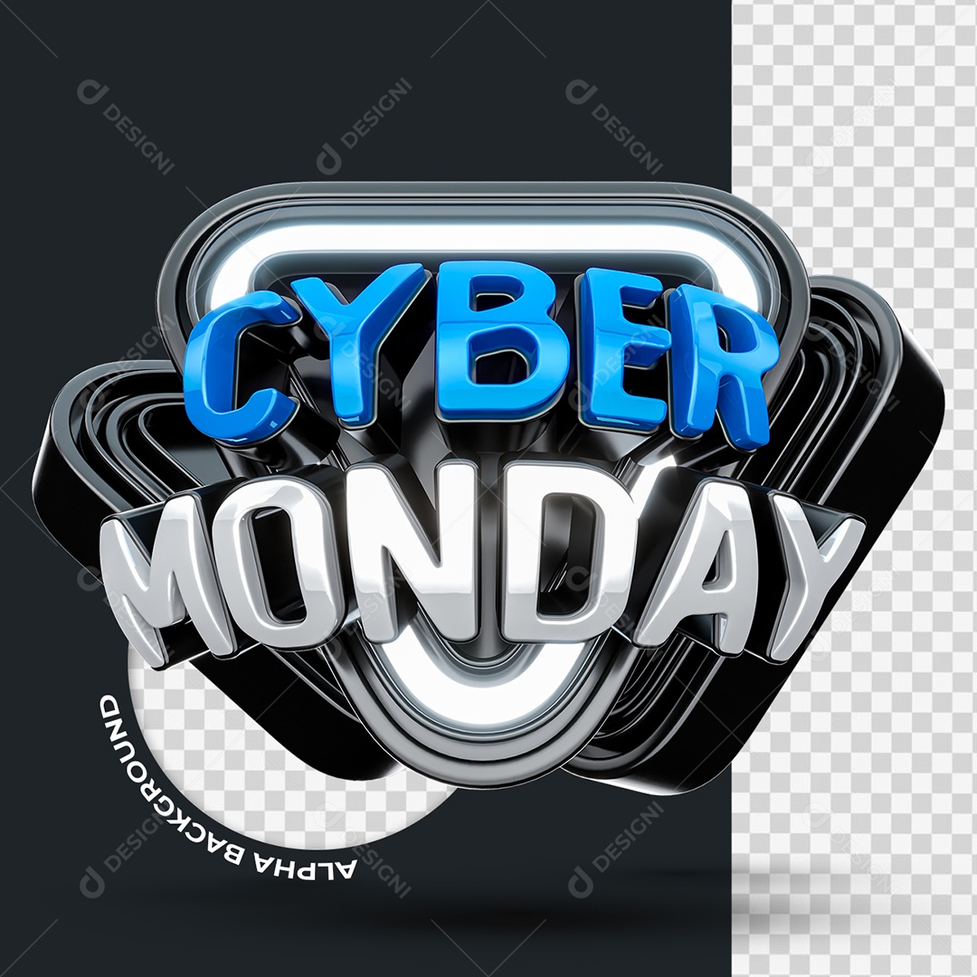 Cyber Monday Selo 3D Azul e Branco para Composição PSD