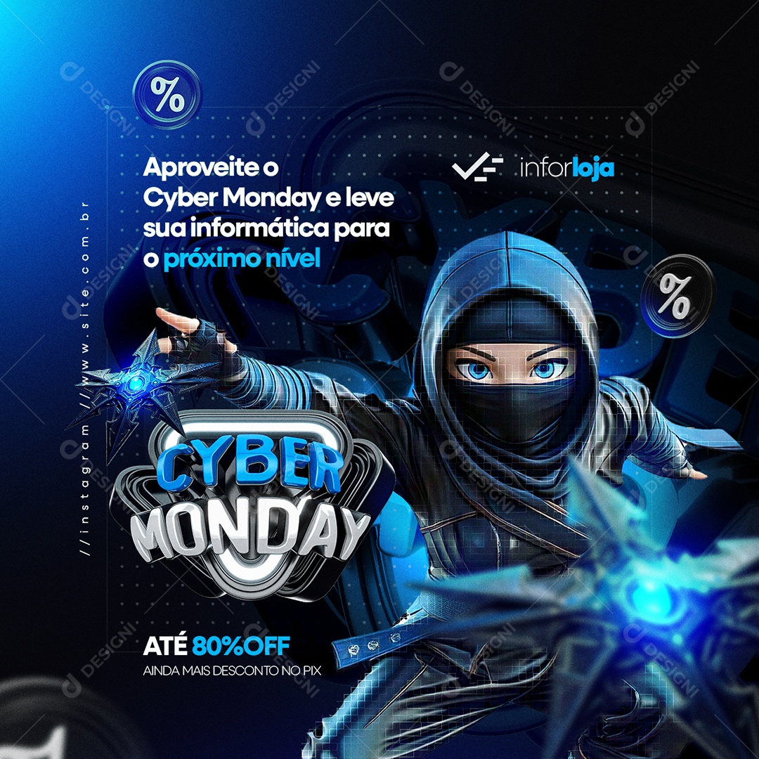 Cyber Monday Loja de Eletrônicos Até 80% Off Social Media PSD Editável