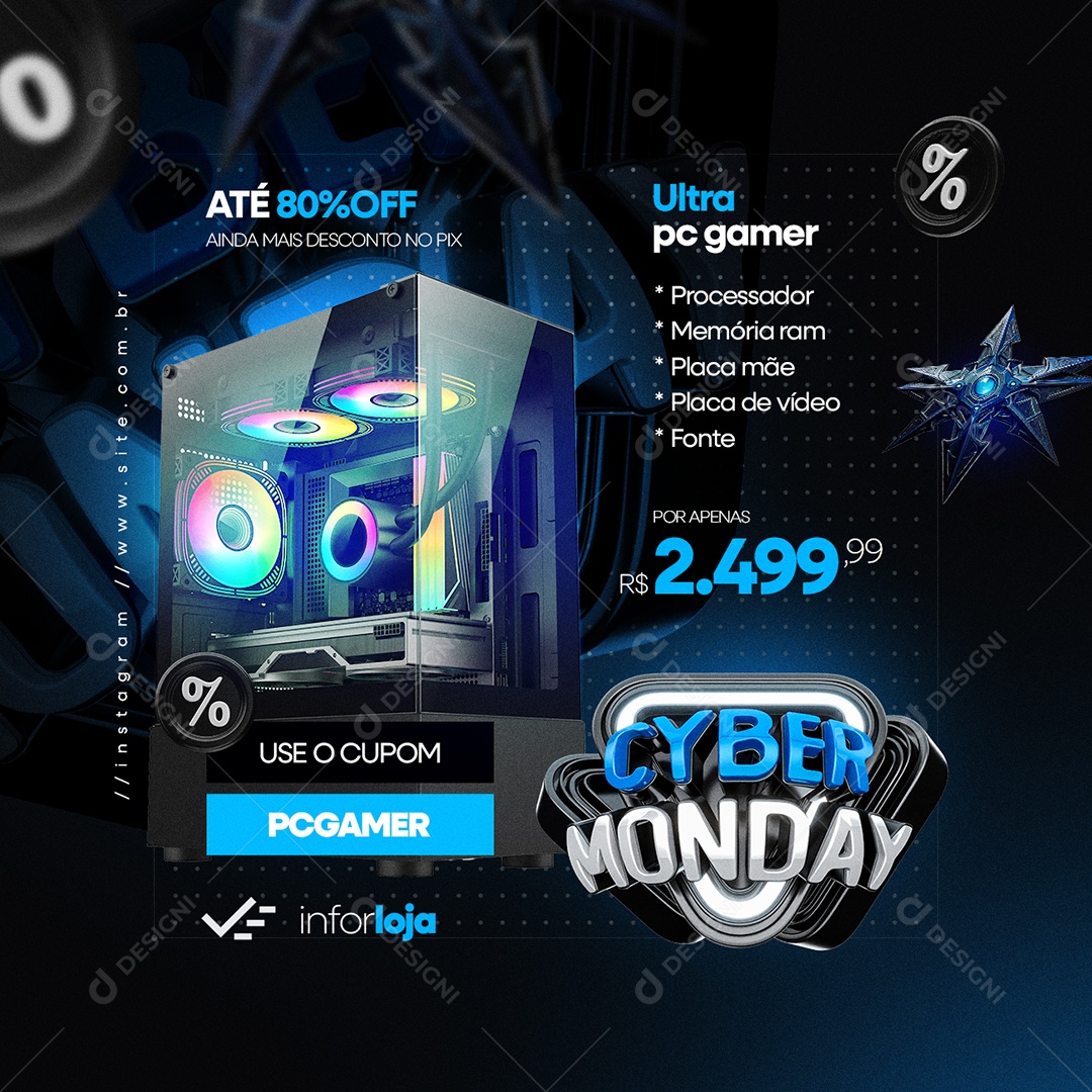 Cyber Monday Loja de Eletrônicos Ultra Pc Gamer Social Media PSD Editável