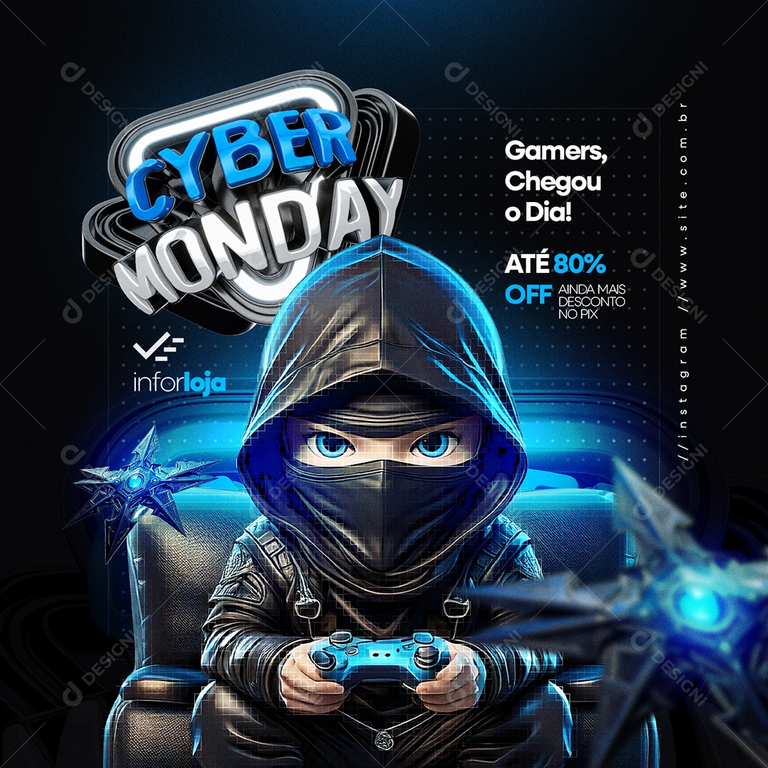 Cyber Monday Loja de Eletrônicos Gamers Chegou o Dia Social Media PSD Editável