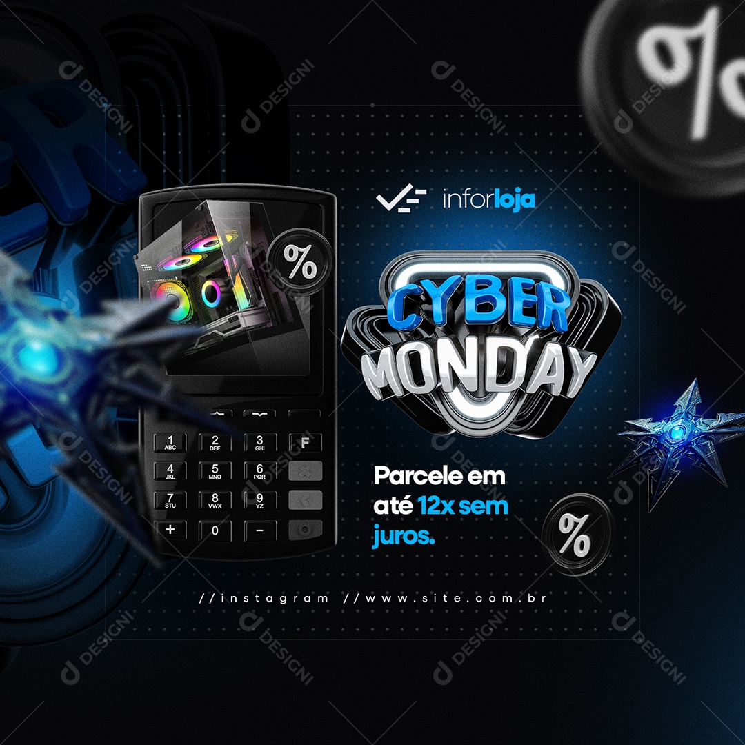 Cyber Monday Loja de Eletrônicos Parcele Social Media PSD Editável