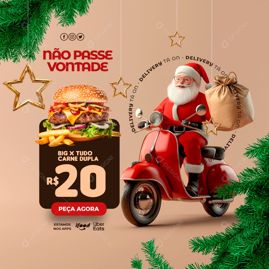Hamburgueria Natal Não Passe Vontade Social Media PSD Editável