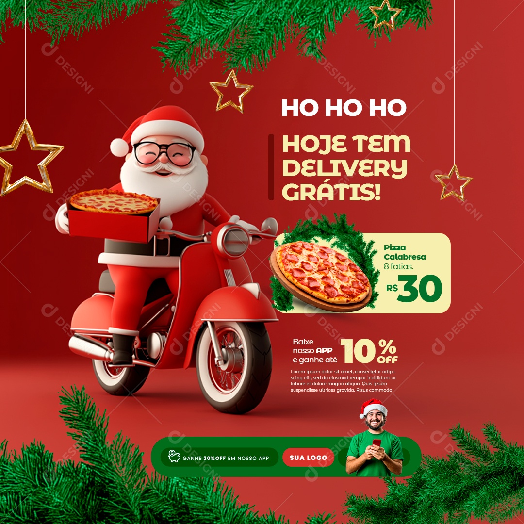 Pizzaria Hoje Tem Delivery Natal Social Media PSD Editável