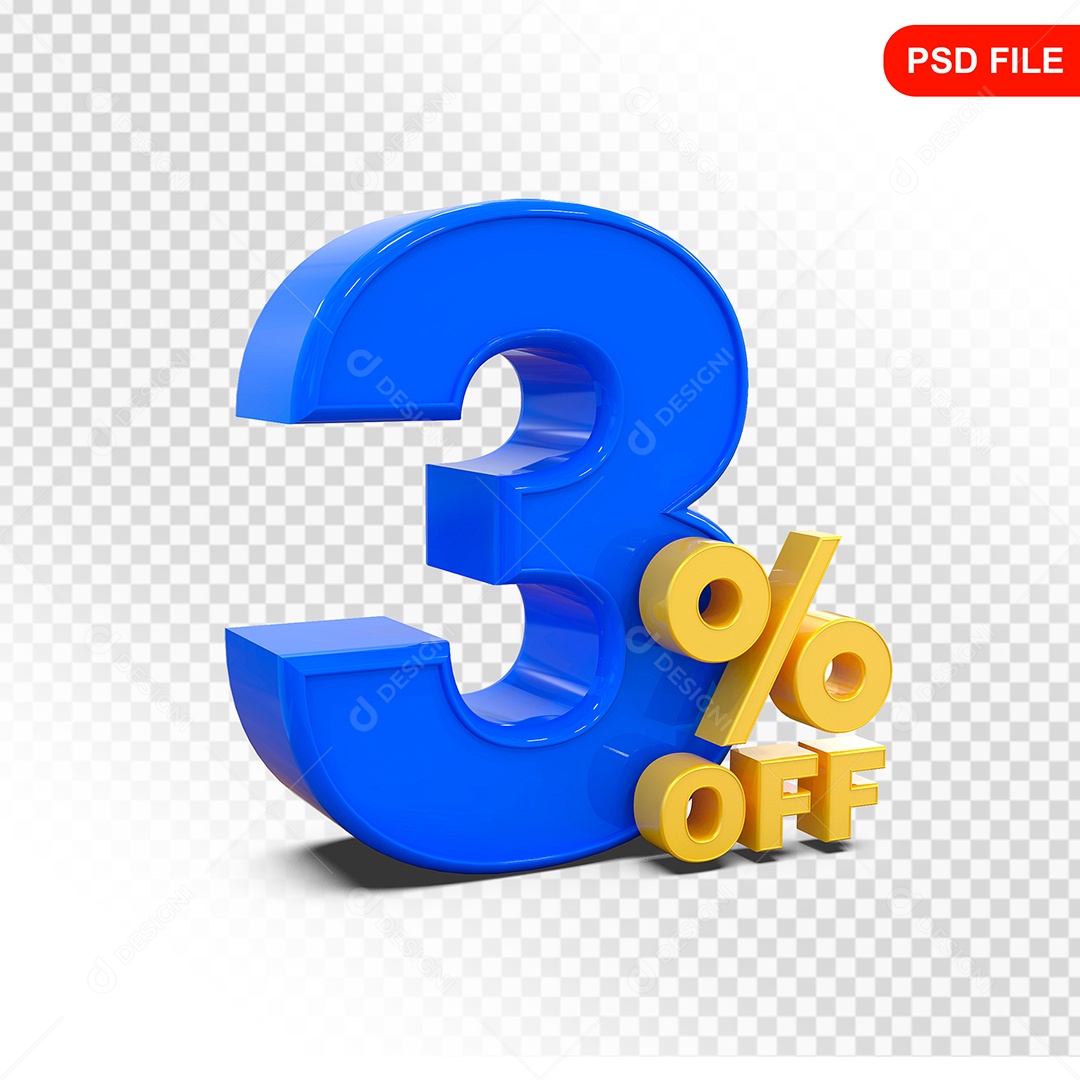 Desconto 3% Colorido Elemento 3D Para Composição PSD