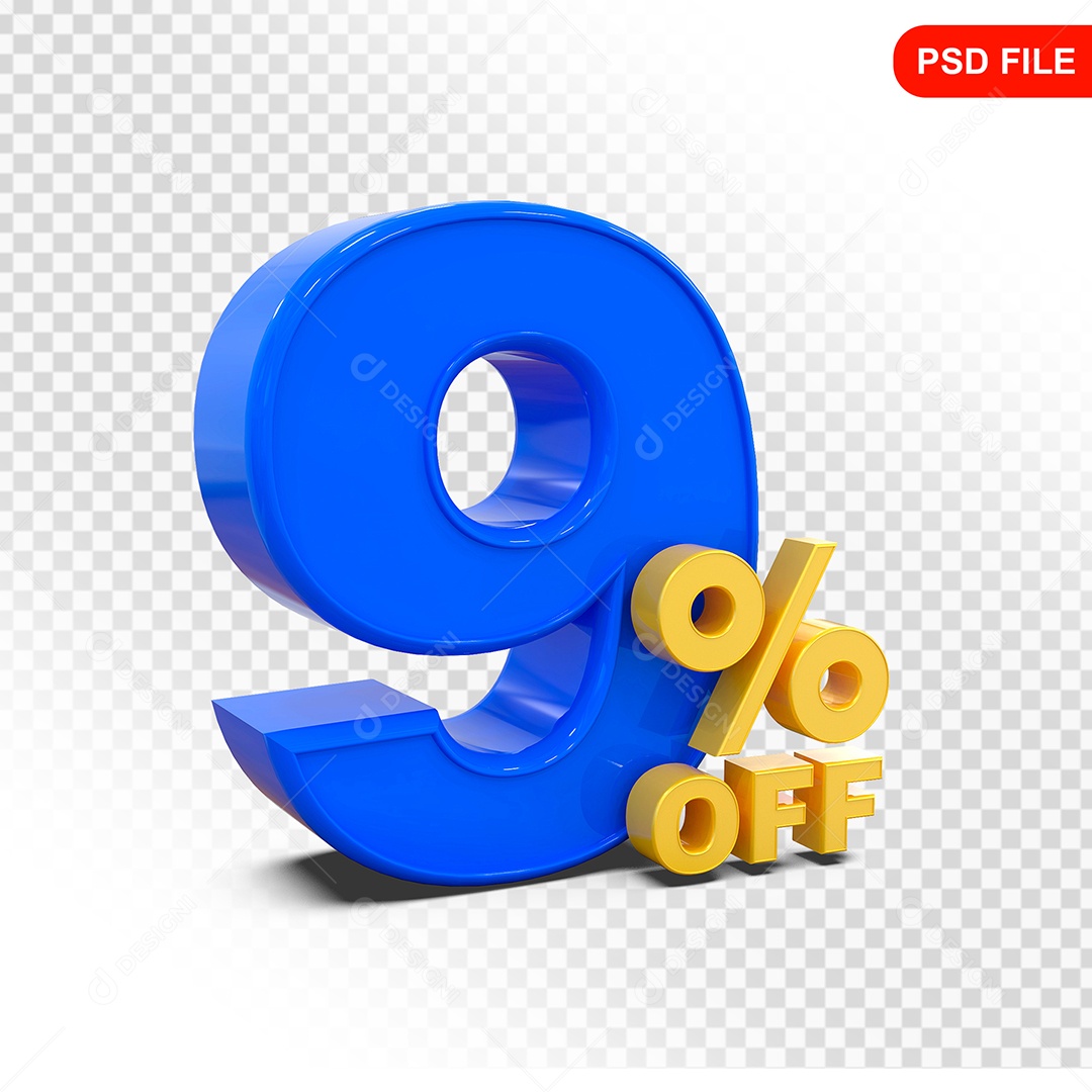 Desconto 9% Colorido Elemento 3D Para Composição PSD