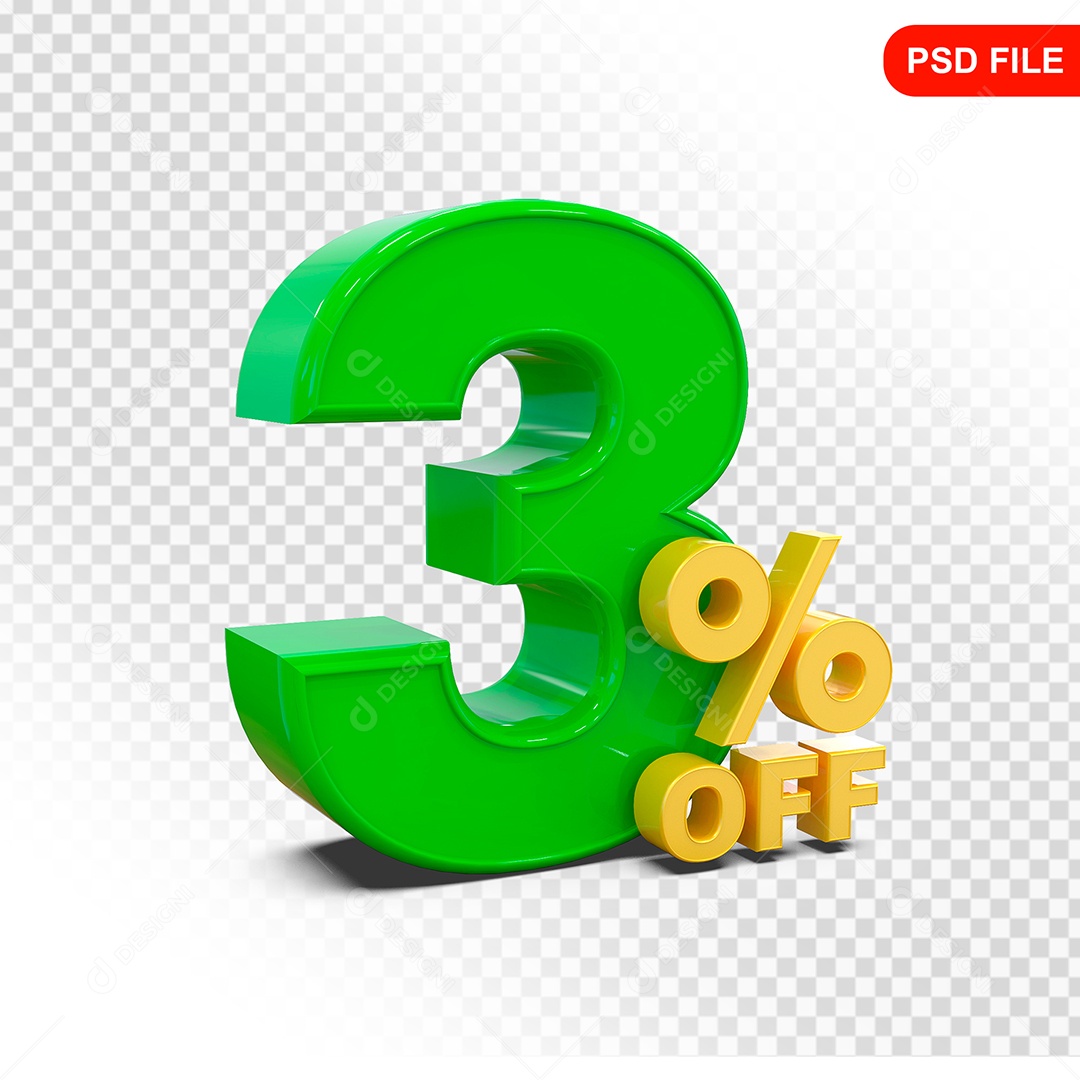 Desconto 3% Colorido Elemento 3D Para Composição PSD