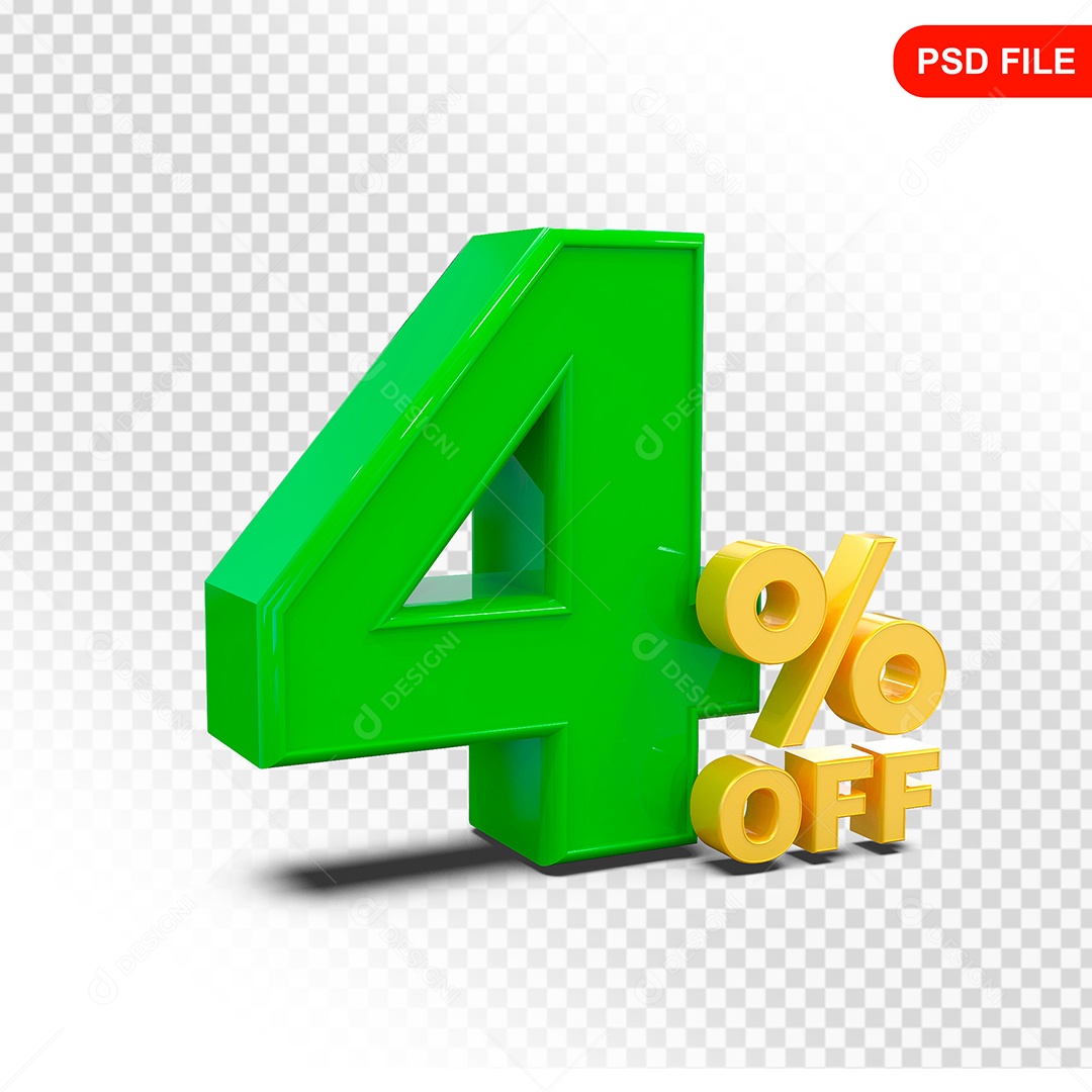 Desconto 4% Colorido Elemento 3D Para Composição PSD