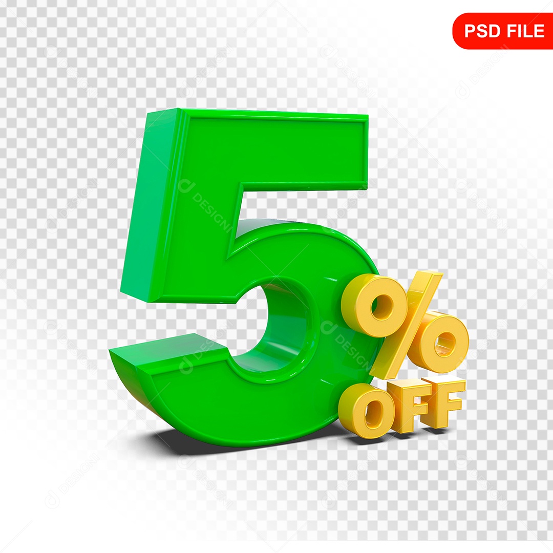 Desconto 5% Colorido Elemento 3D Para Composição PSD