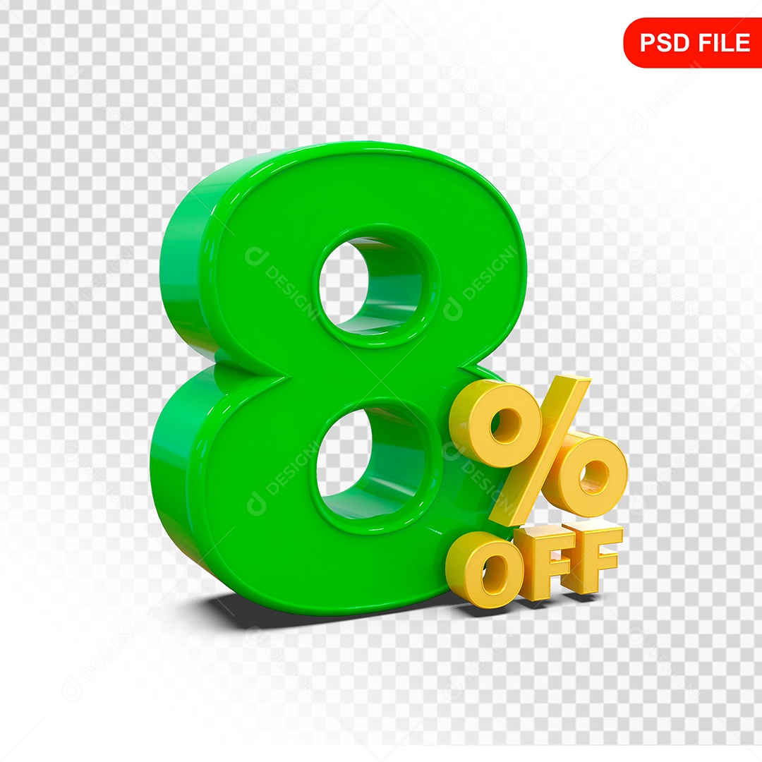 Desconto 8% Colorido Elemento 3D Para Composição PSD