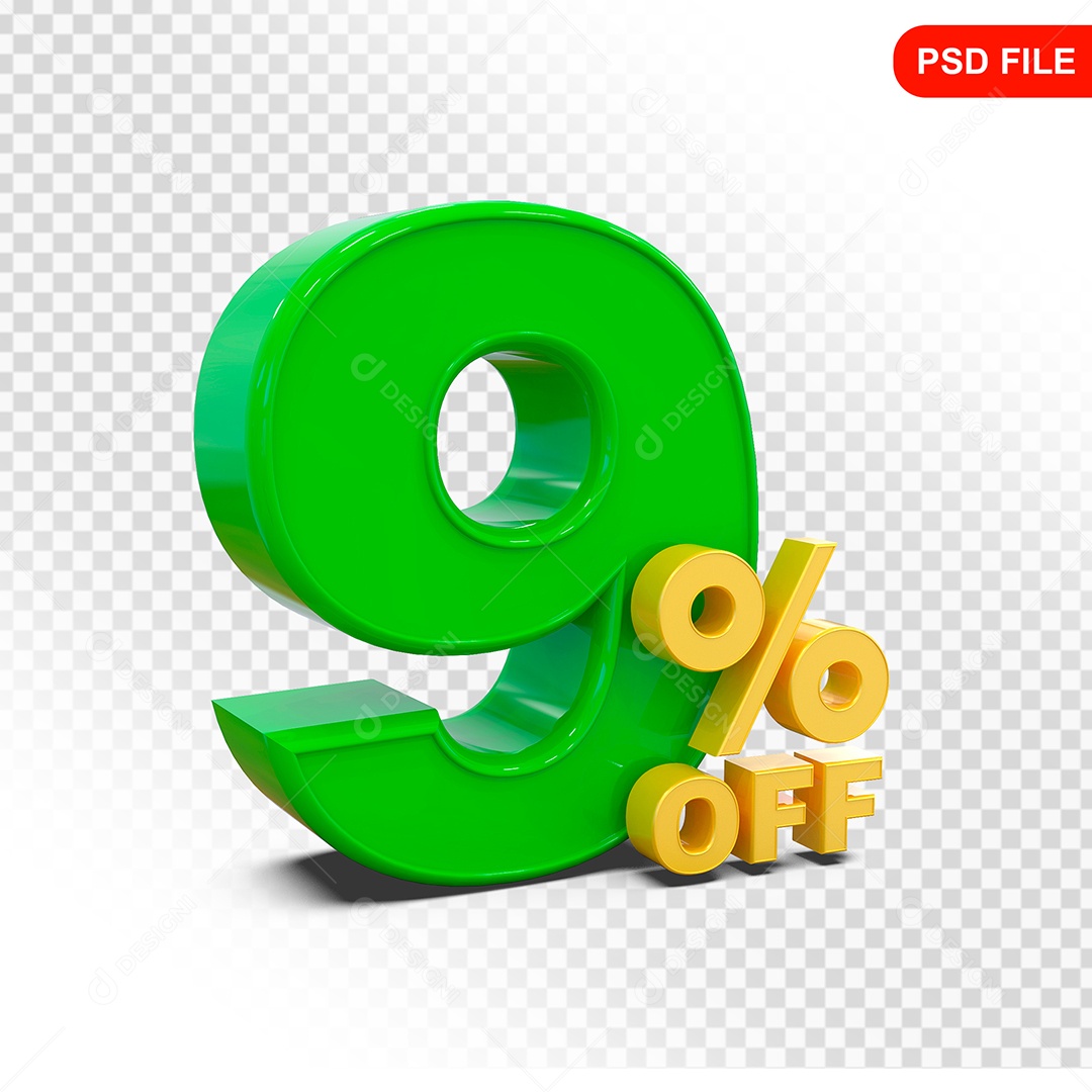Desconto 9% Colorido Elemento 3D Para Composição PSD