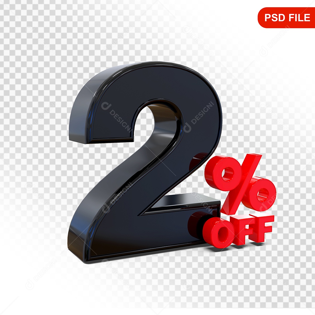 Desconto 2% Colorido Elemento 3D Para Composição PSD
