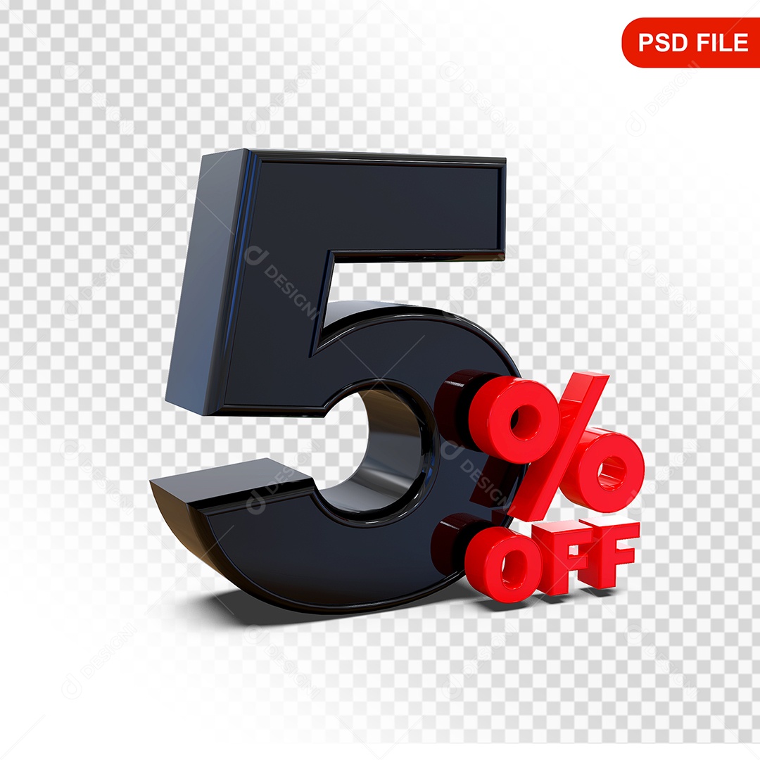 Desconto 5% Colorido Elemento 3D Para Composição PSD