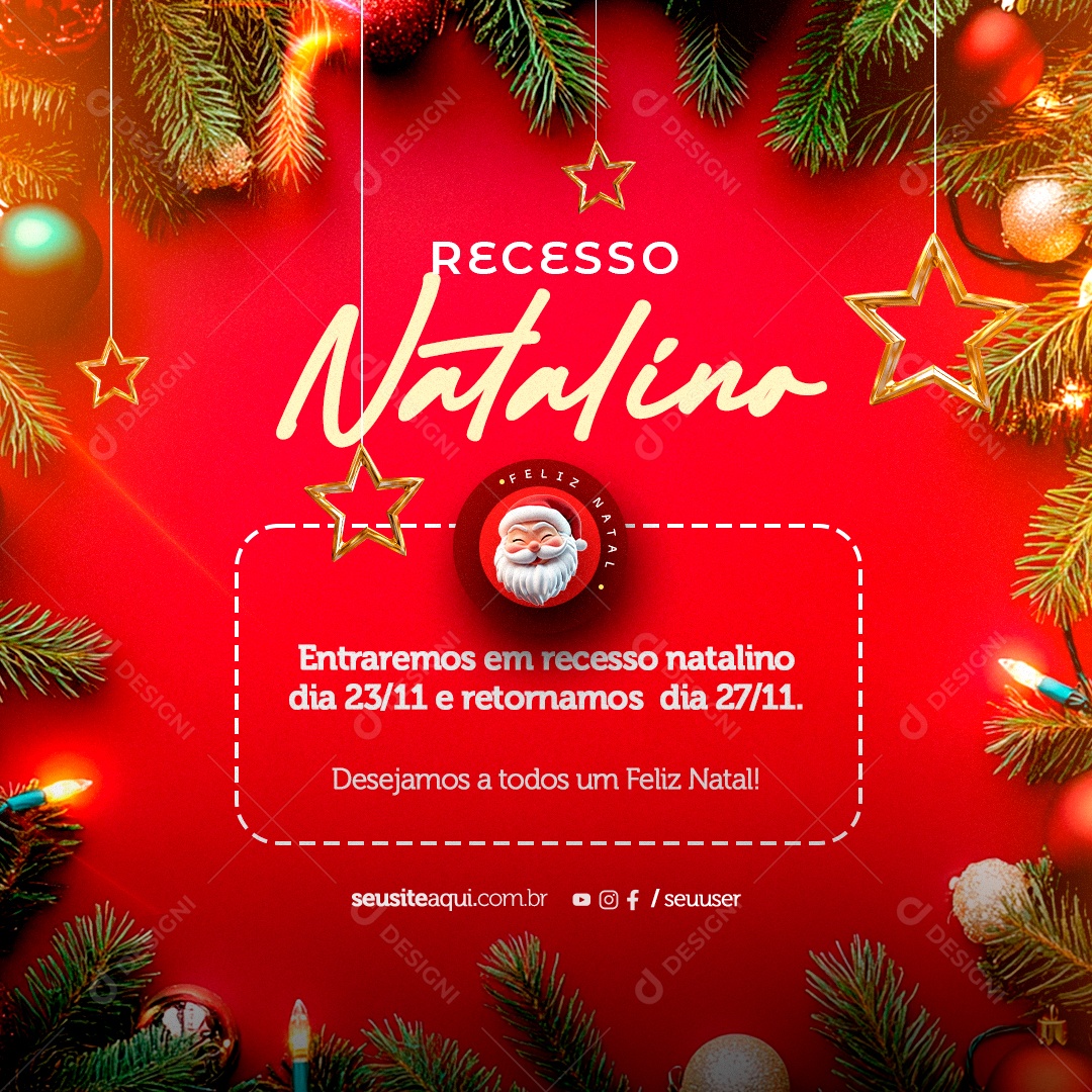 Recesso Natalino Feliz Natal Social Media PSD Editável