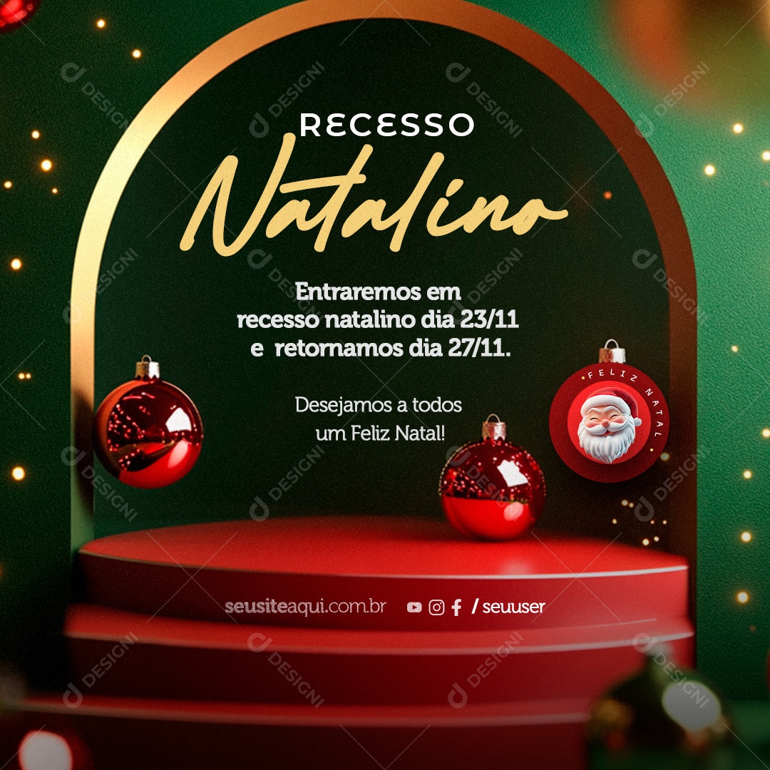 Recesso Natalino Feliz Natal Social Media PSD Editável