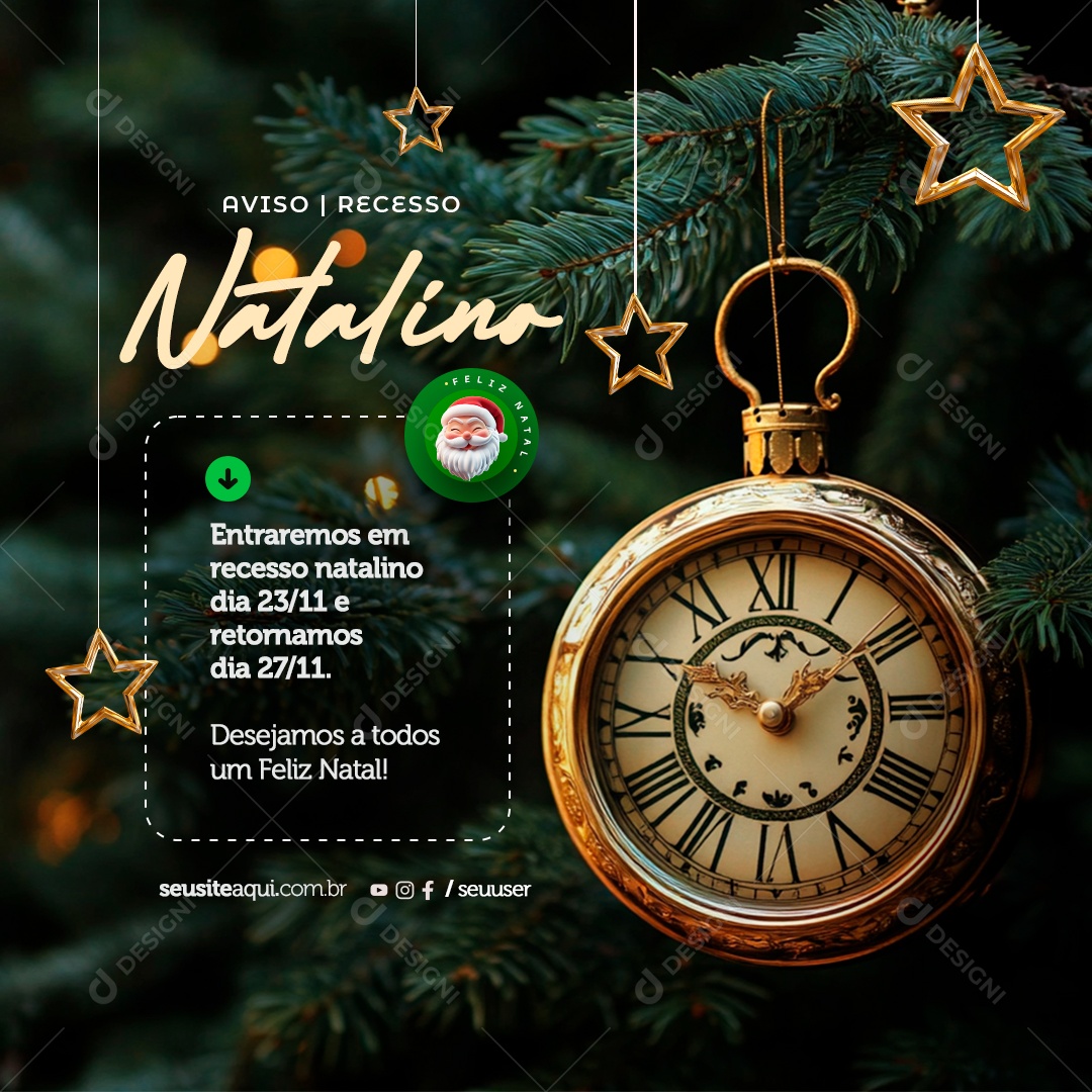 Recesso Natalino Feliz Natal Social Media PSD Editável
